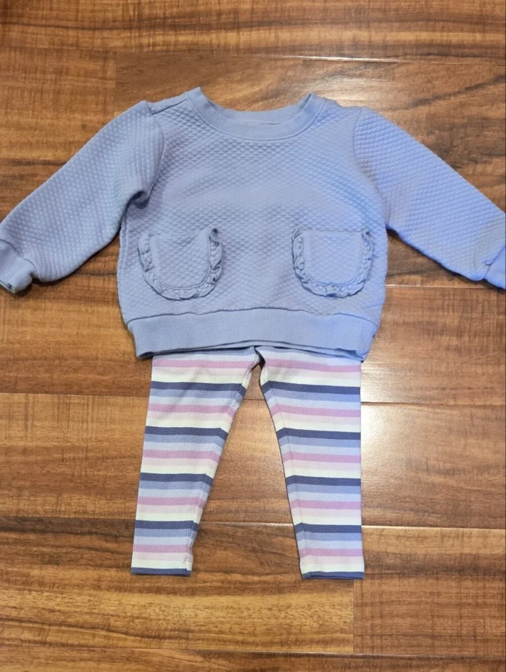 Janie and Jack EUC 18-24 Months Quilted Sweatshirt, Striped Top and Leggings
